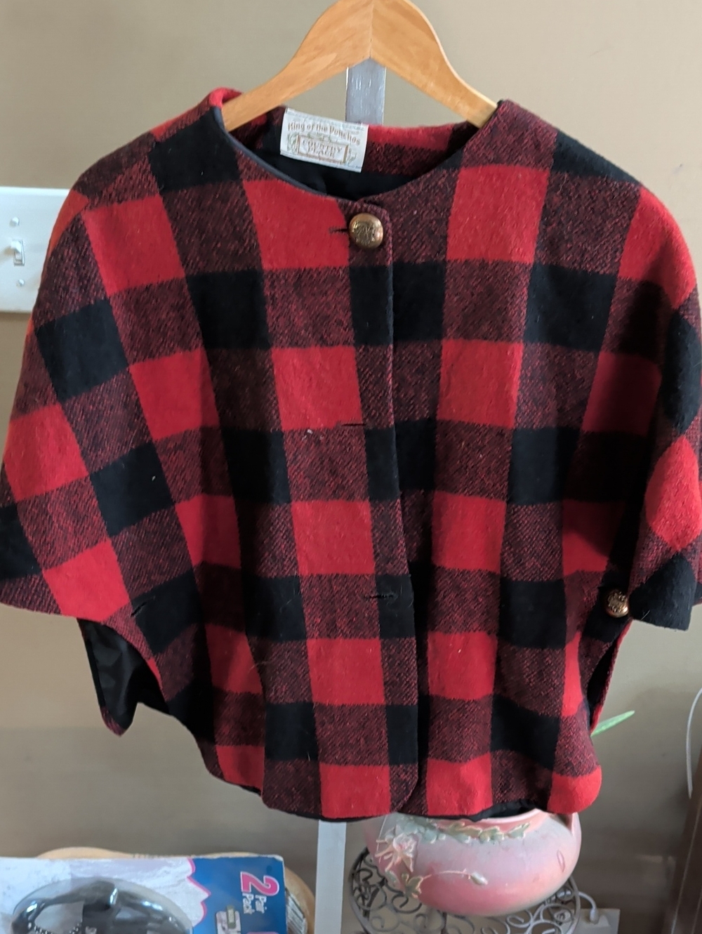 Buffalo Plaid Red & Black Cape Jacket - Unbranded